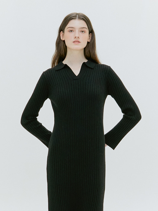 COLLAR DETAIL KNIT DRESS [3COLORS]