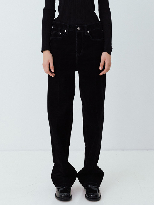 velvet denim straight-fit pants (black)