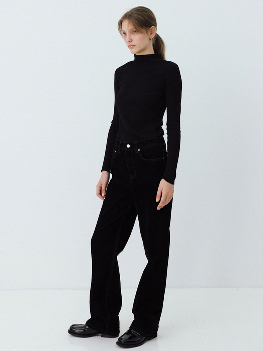velvet denim straight-fit pants (black)