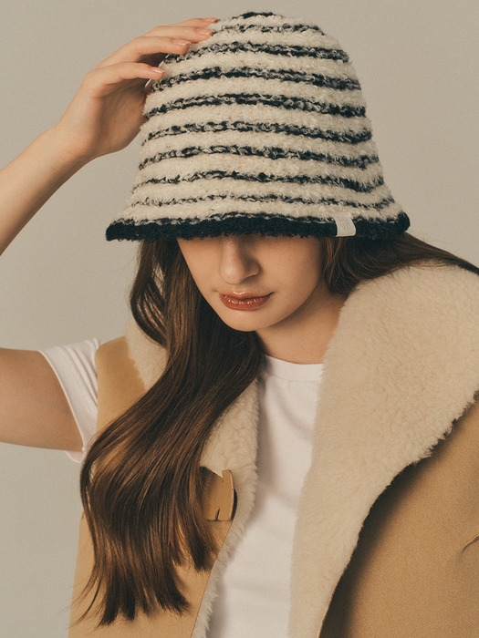 Boucle stripe bucket hat_3color