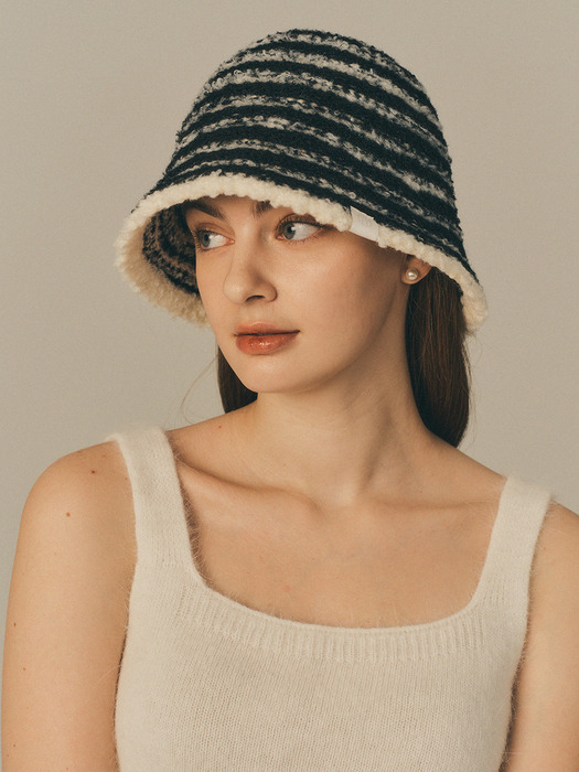 Boucle stripe bucket hat_3color