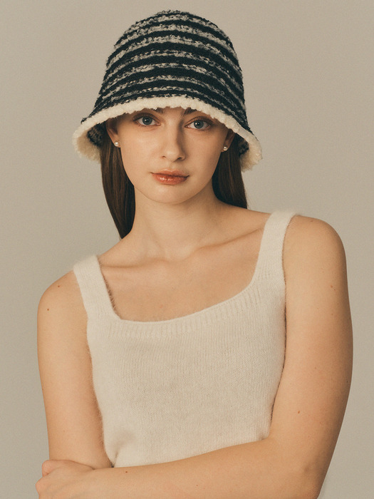 Boucle stripe bucket hat_3color