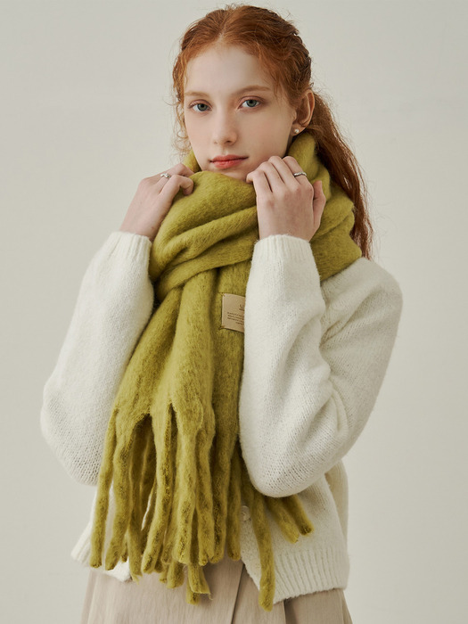 Simple patch wool long muffler - olive