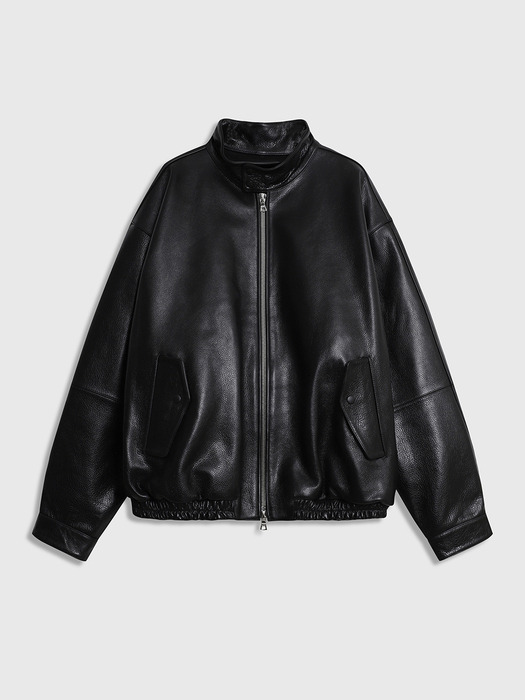 Harrington Cow Leather Jacket (Black)