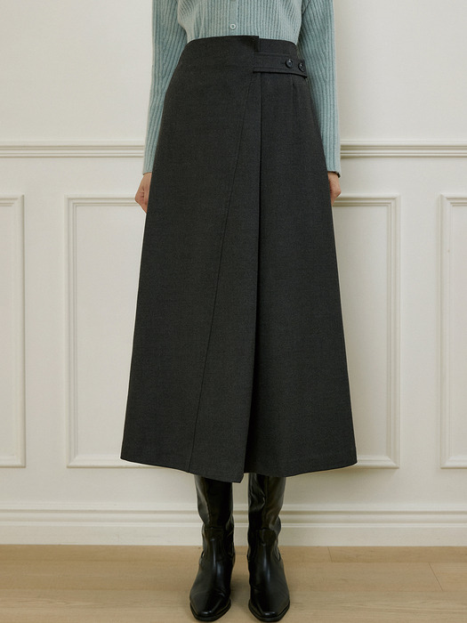 comos 1007 pintuck button wool skirt (charcoal)