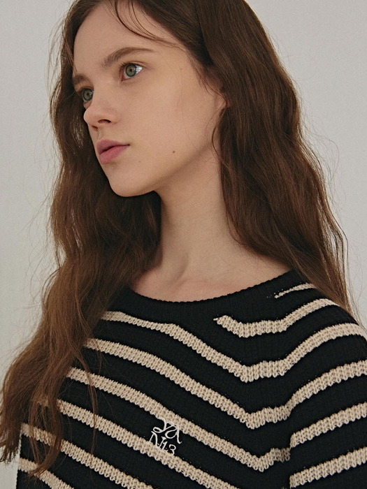 STRIPE BOLD PULLOVER KNIT_BLACK