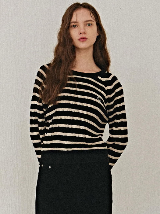 STRIPE BOLD PULLOVER KNIT_BLACK