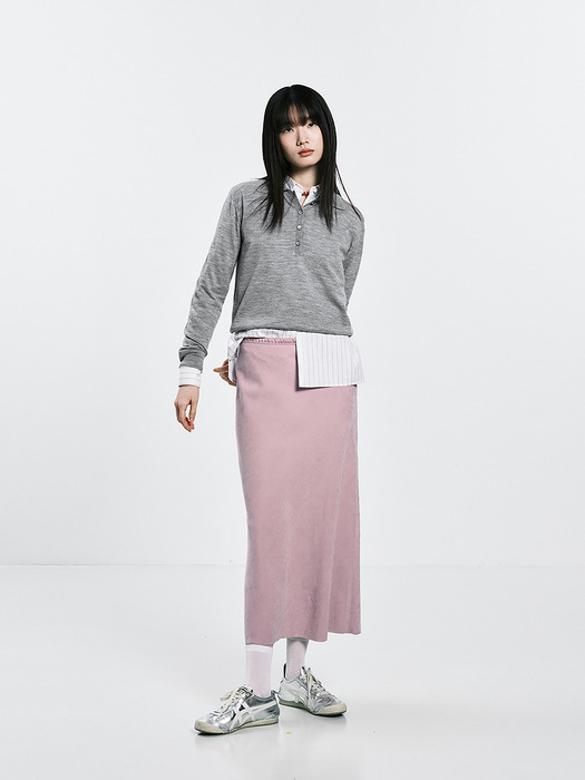 COMBI WAIST FLARE SKIRT_SMOKE PINK