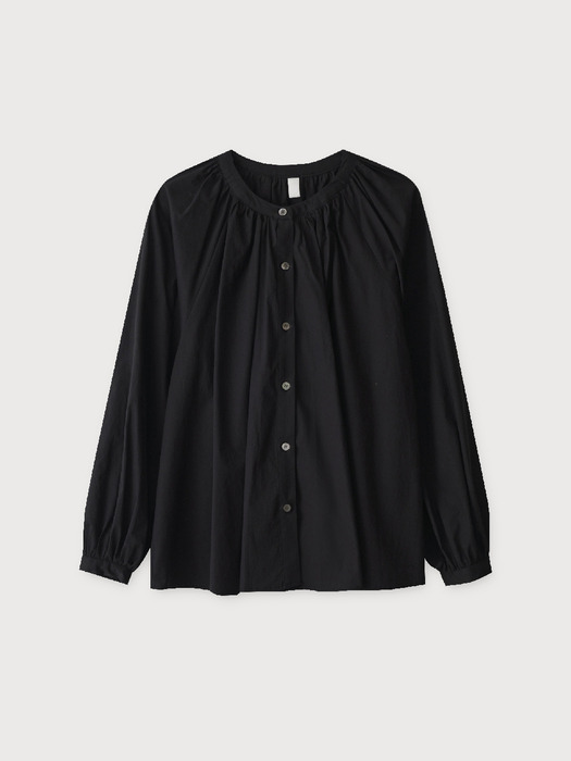 round shirring blouse_black