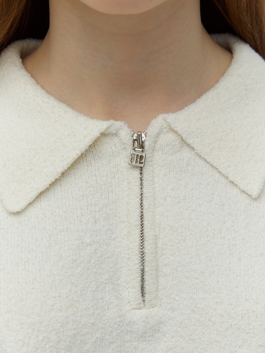 half zip-up collar knit - ivory