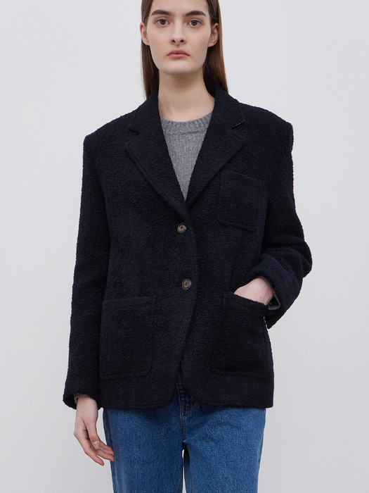 WOOL FANCY YARN JACKET - NAVY
