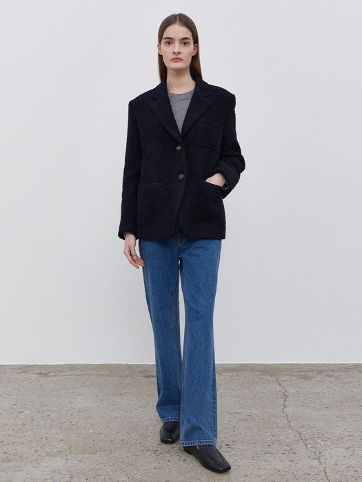 WOOL FANCY YARN JACKET - NAVY