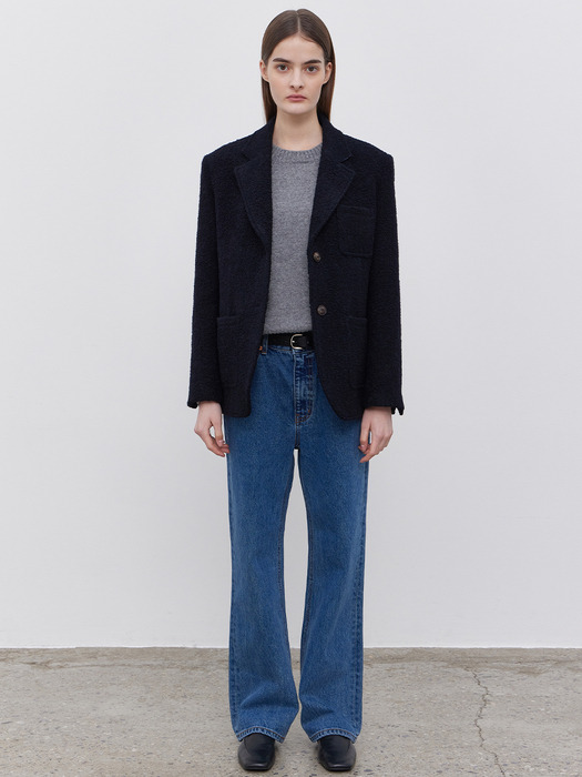 WOOL FANCY YARN JACKET - NAVY