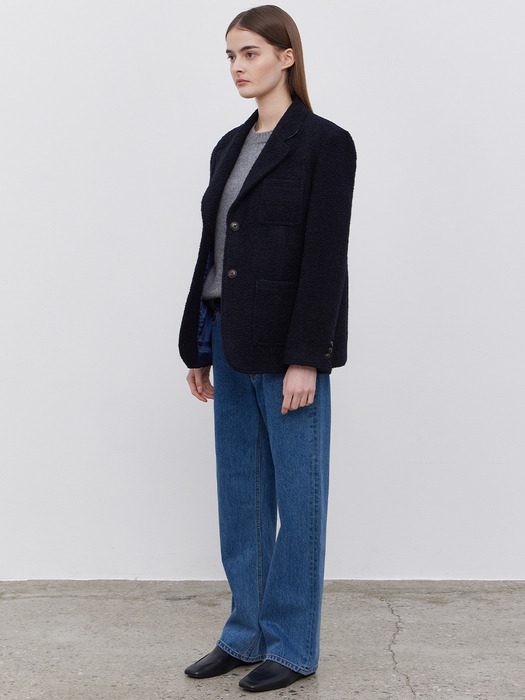 WOOL FANCY YARN JACKET - NAVY