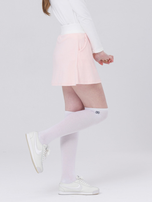 24SS 허리 배색 밴딩 테리 쎄미 플레어 소프트 핑크 스커트