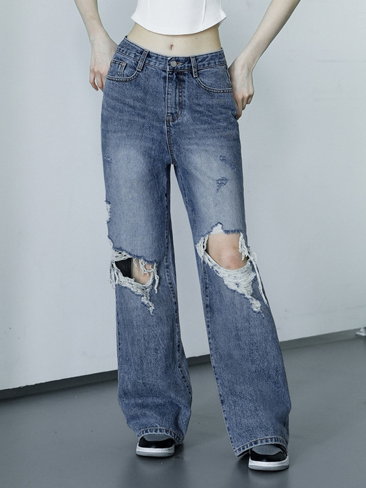 W1053 DAMAGE WIDE DENIM PANTS_MEDIUM BLUE