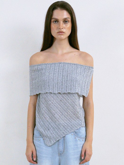 RIBBED OFF-SHOULDER TOP, SILVER GRAY