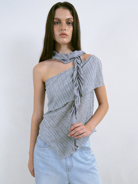 RIBBED OFF-SHOULDER TOP, SILVER GRAY