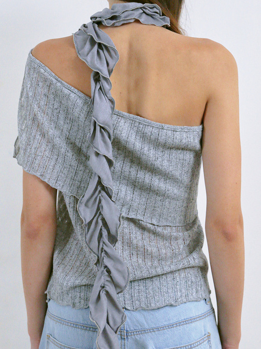 RIBBED OFF-SHOULDER TOP, SILVER GRAY