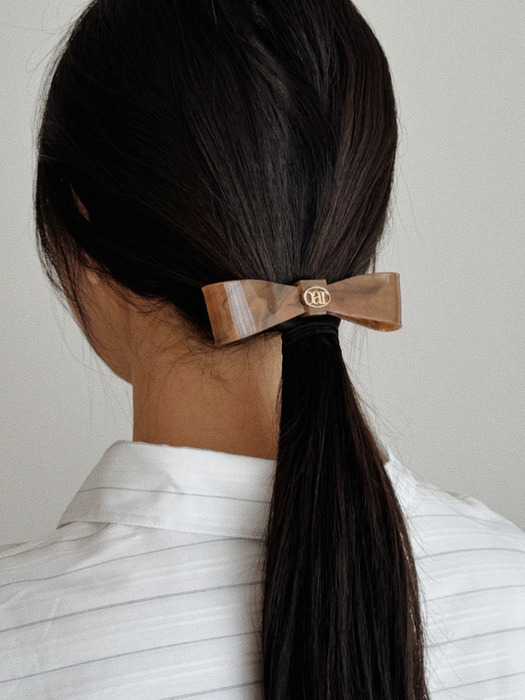 Classic Marble RIbbon Hair Barrette [Brown]