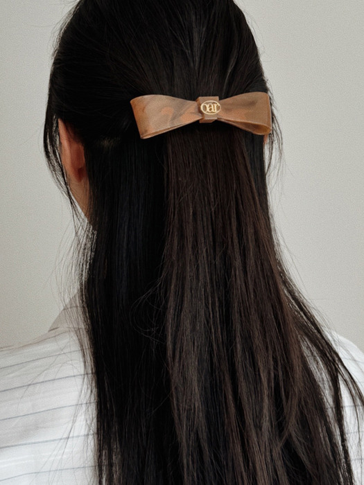 Classic Marble RIbbon Hair Barrette [Brown]