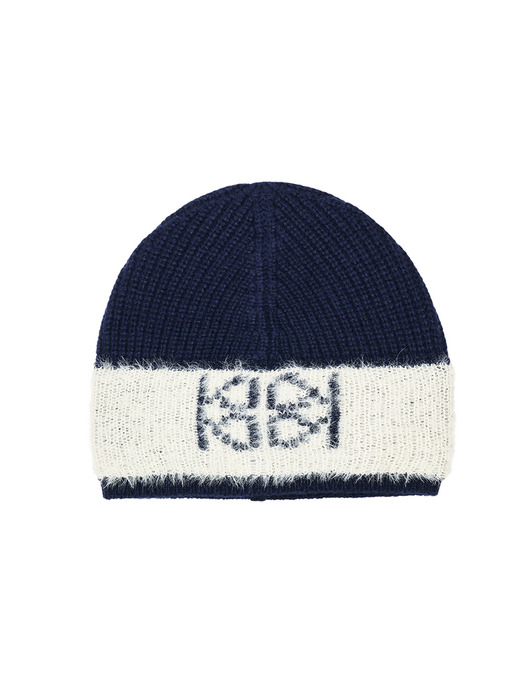 Emblem Knit Beanie UNISEX Navy Ivory