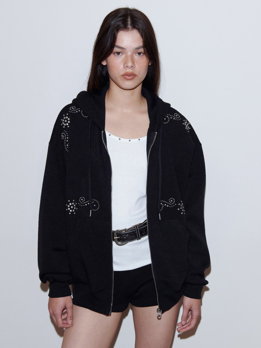 ORNAMENT STUDDED HOODIE_ONZI_EDITION, BLACK