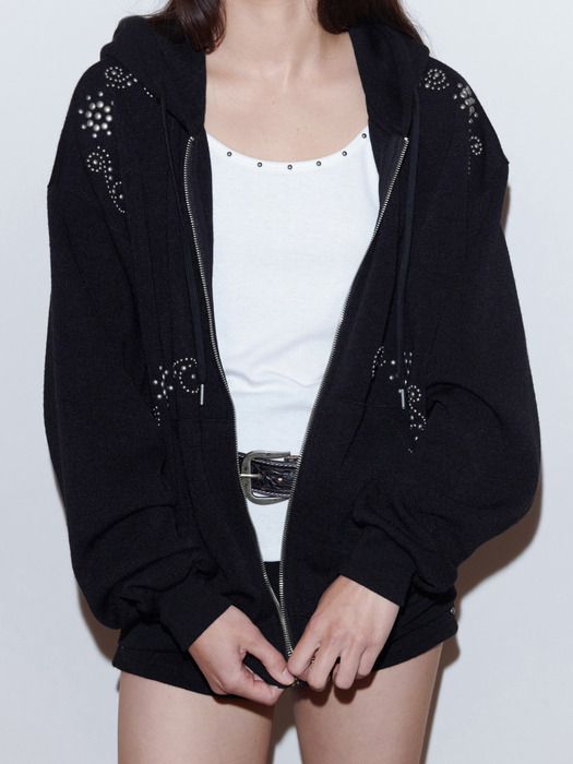 ORNAMENT STUDDED HOODIE_ONZI_EDITION, BLACK