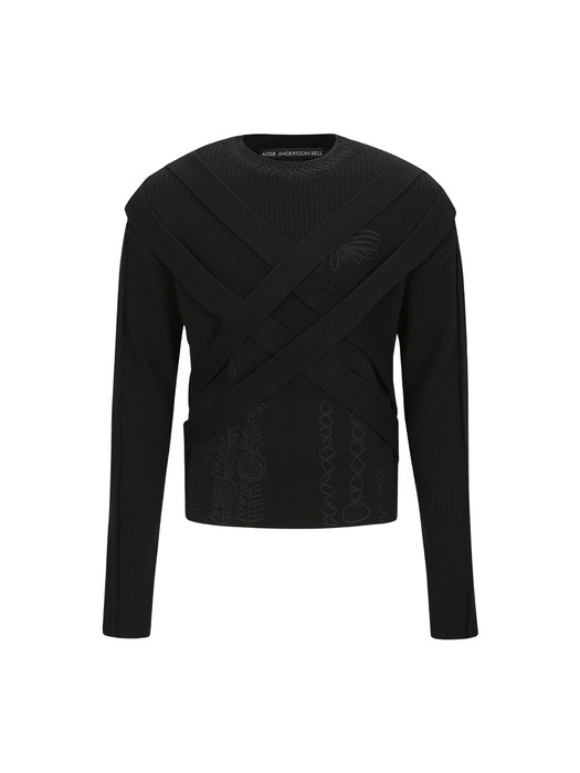 HARNESS CREW-NECK SWEATER atb1152m(BLACK)