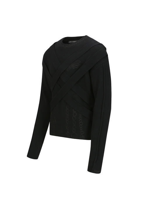 HARNESS CREW-NECK SWEATER atb1152m(BLACK)