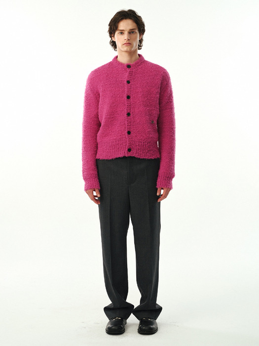 UNISEX, Hairy Round Knit Cardigan / Magenta