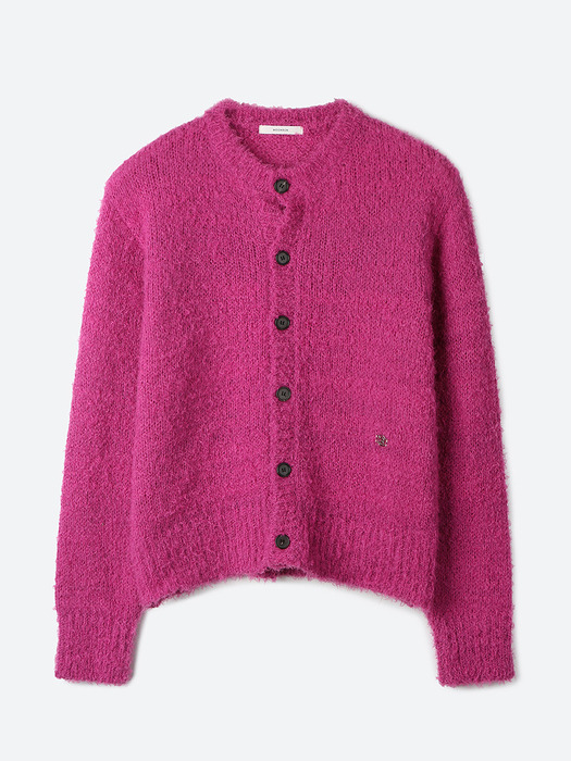 UNISEX, Hairy Round Knit Cardigan / Magenta