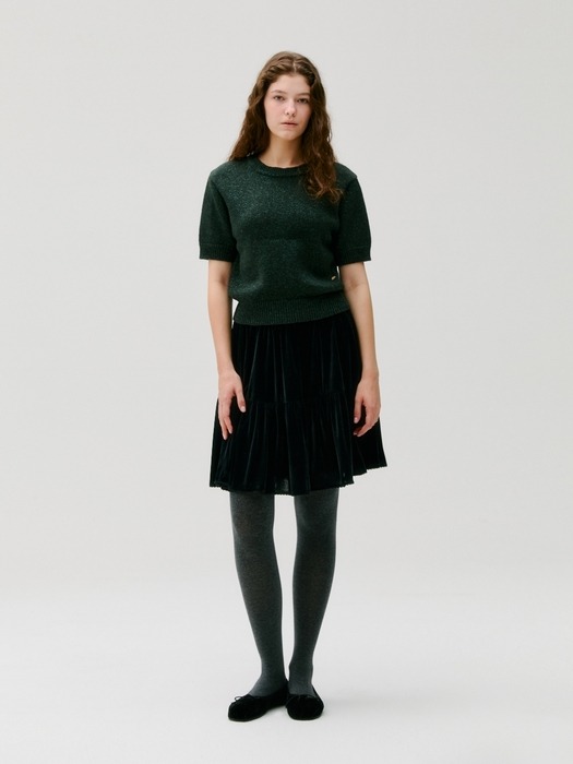 velvet shirring mini skirt - black