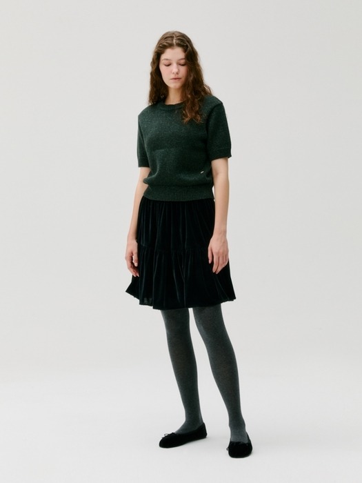 velvet shirring mini skirt - black