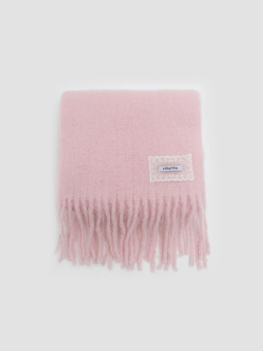 LACE LABEL HAIRY MUFFLER PINK