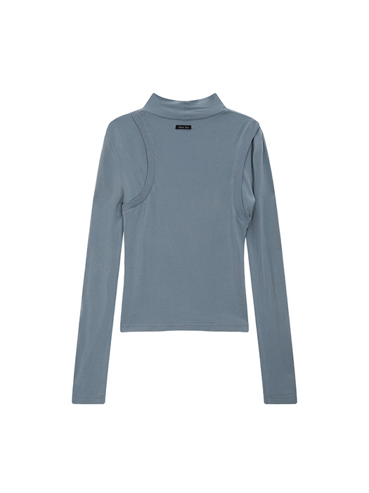 RIB LAYERED HALF NECK LONG SLEEVE TOP IN BLUE