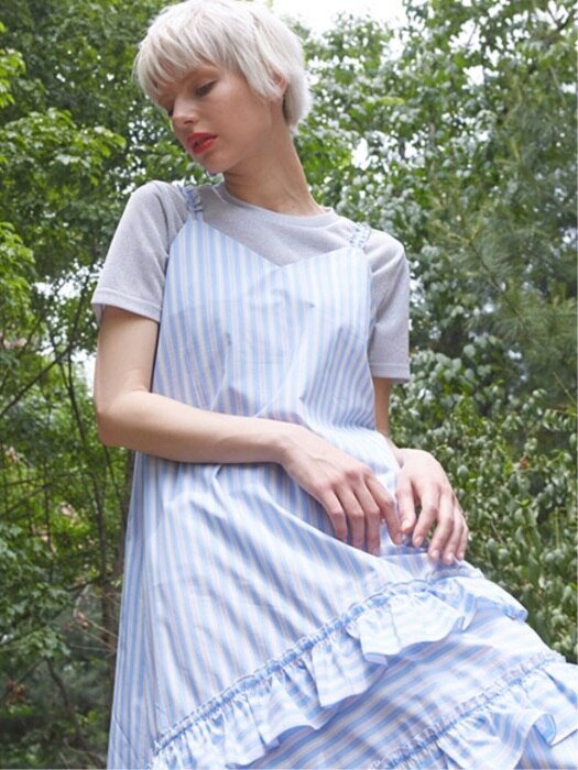 FRILL POINT FLARE DRESS_BLUE