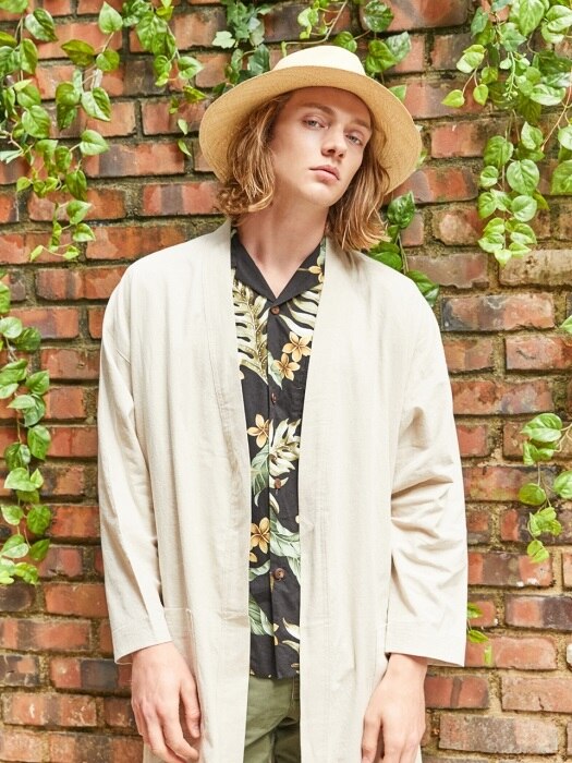 LINEN ROBE , Beige