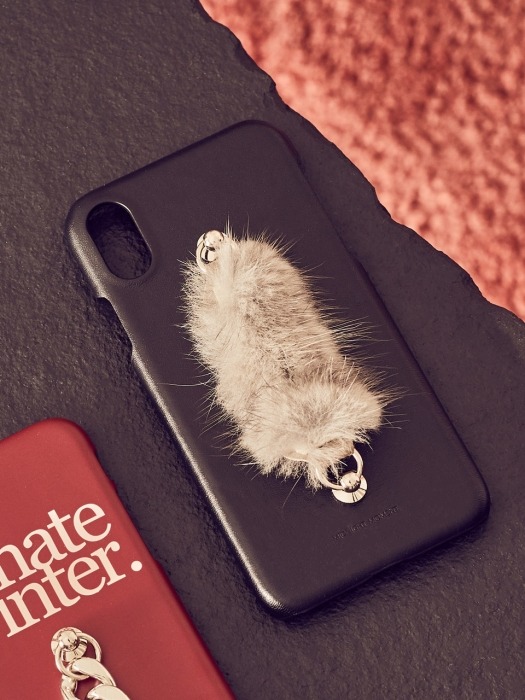 mink fur leather case - gray
