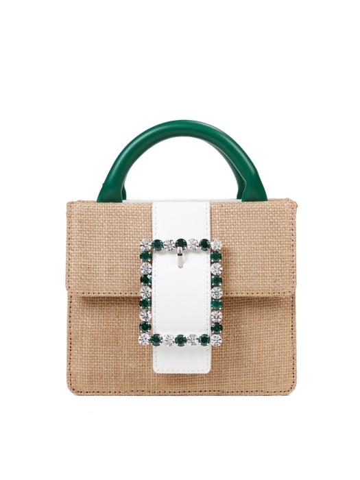 Lady Embellished Pocket Bag_Raffia Green