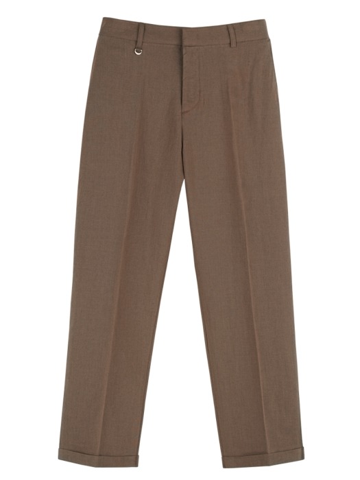 LINEN TURN-UP SLACKS_DARK BEIGE