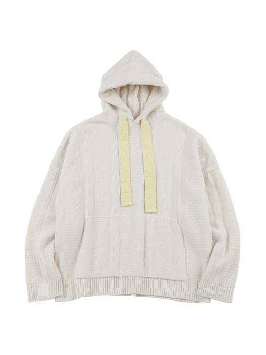 Oversized Cable Stitch Knit Hoodie [Cream]