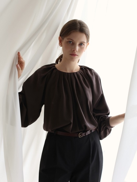 Wave pleated blouse - Ash brown