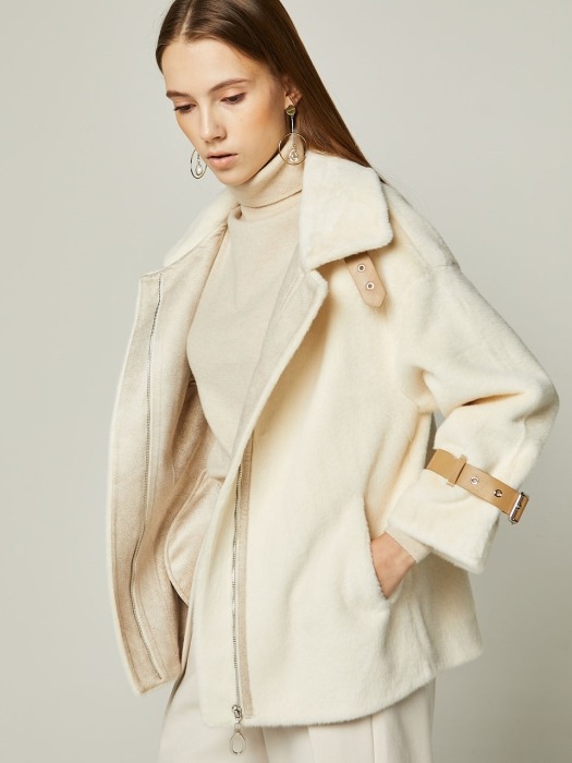 무스탕 ECO fake fur SHORT MUSTANG Ivory