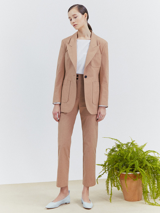 [Classy Cotton] One-Button Blazer + Straight Trousers SET