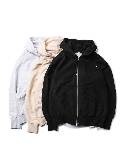 Loose Fit Zip-up Hoody -Black-