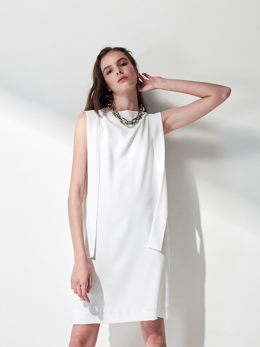 SHOULDER STRAP DETAILED SLEEVELESS DRESS. IVORY