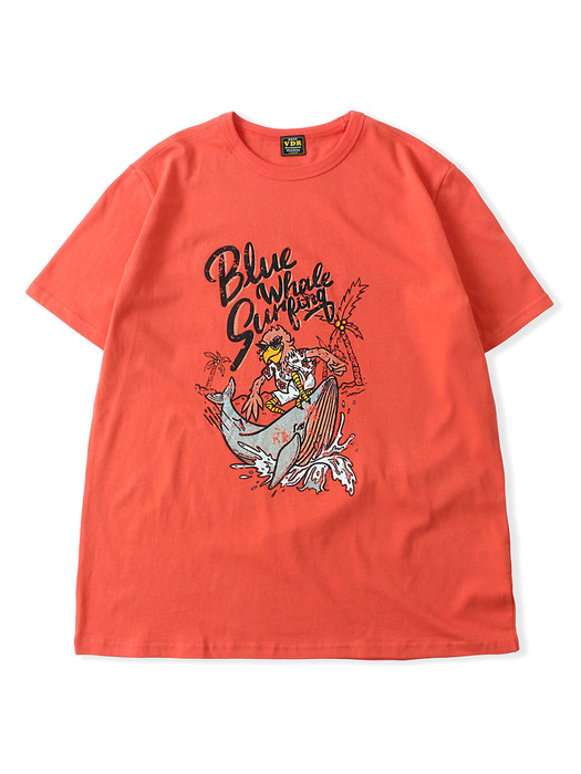 BLUE WHALE SURFING T-SHIRT [Red]