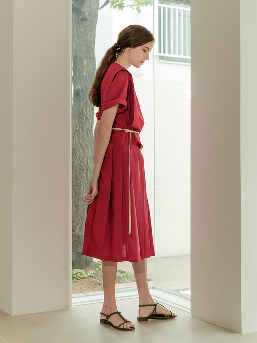 MOI_2 IN 1 CASUAL PLEATS DETAIL DRESS WITH BELT