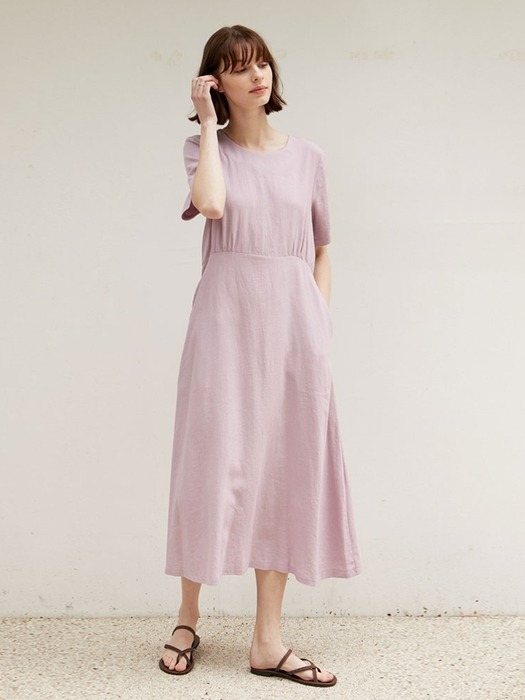 Curved Shirring Dress - Lavender